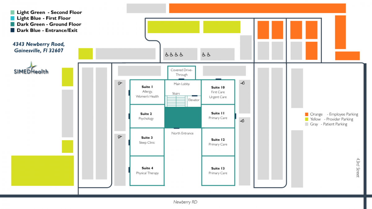 Suite 1 - Allergy, Women's Health. Suite 2 - Psychology. Suite 3 - Sleep Clinic. Suite 4 - Physical Therapy. Suite 10 - Urgent care. Suite 11-13 - Primary Care.