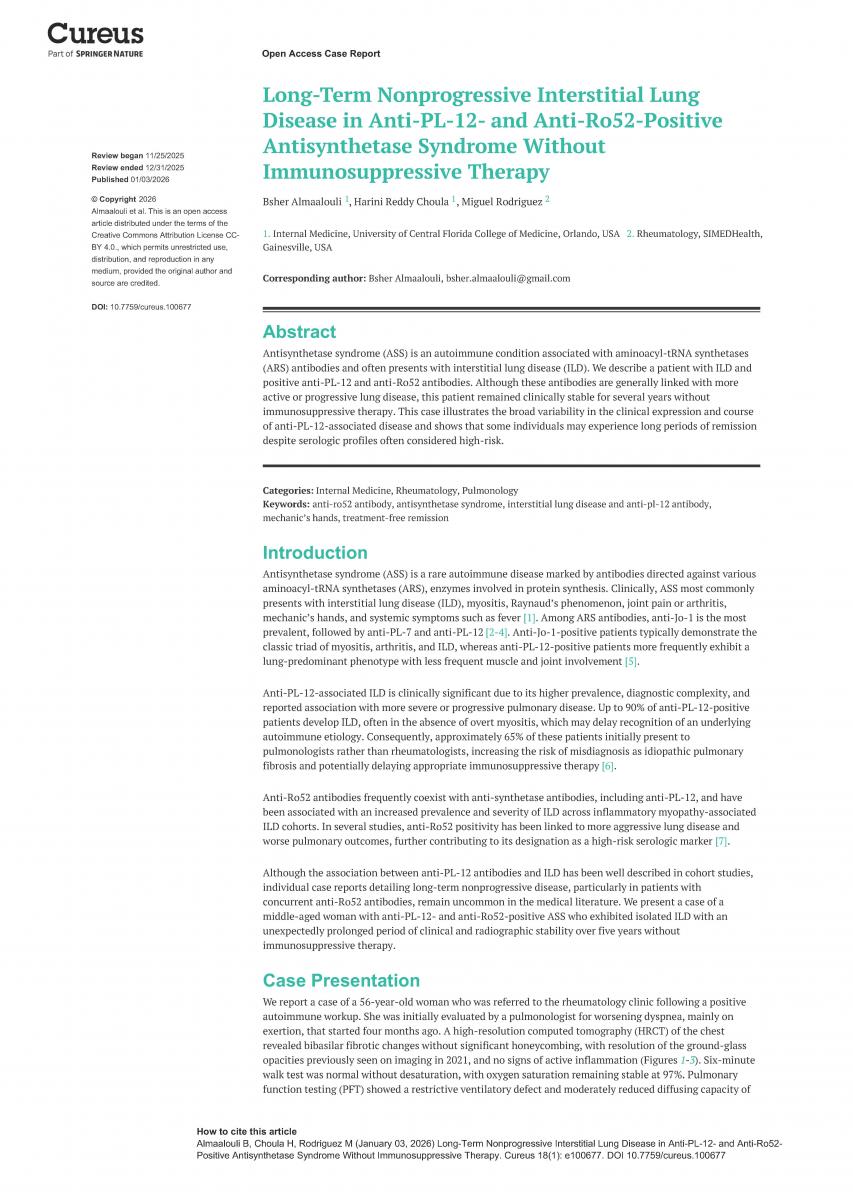 A case report of long-term nonprogressive Interstitial Lung Disease