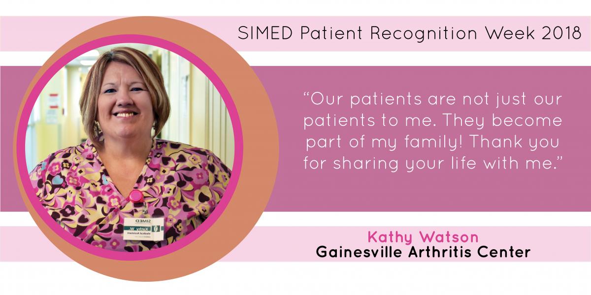 Kathy Watson in the SIMED Gainesville Arthritis Center says her patients are her family.