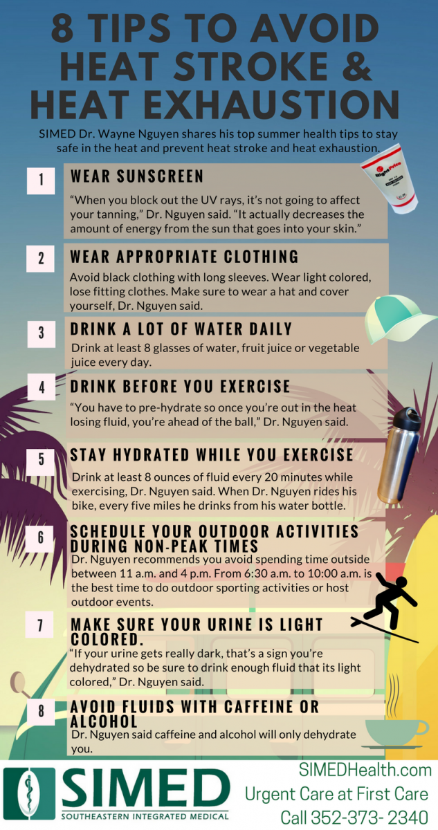8 tips to avoid heat stroke and heat exhaustion infographic