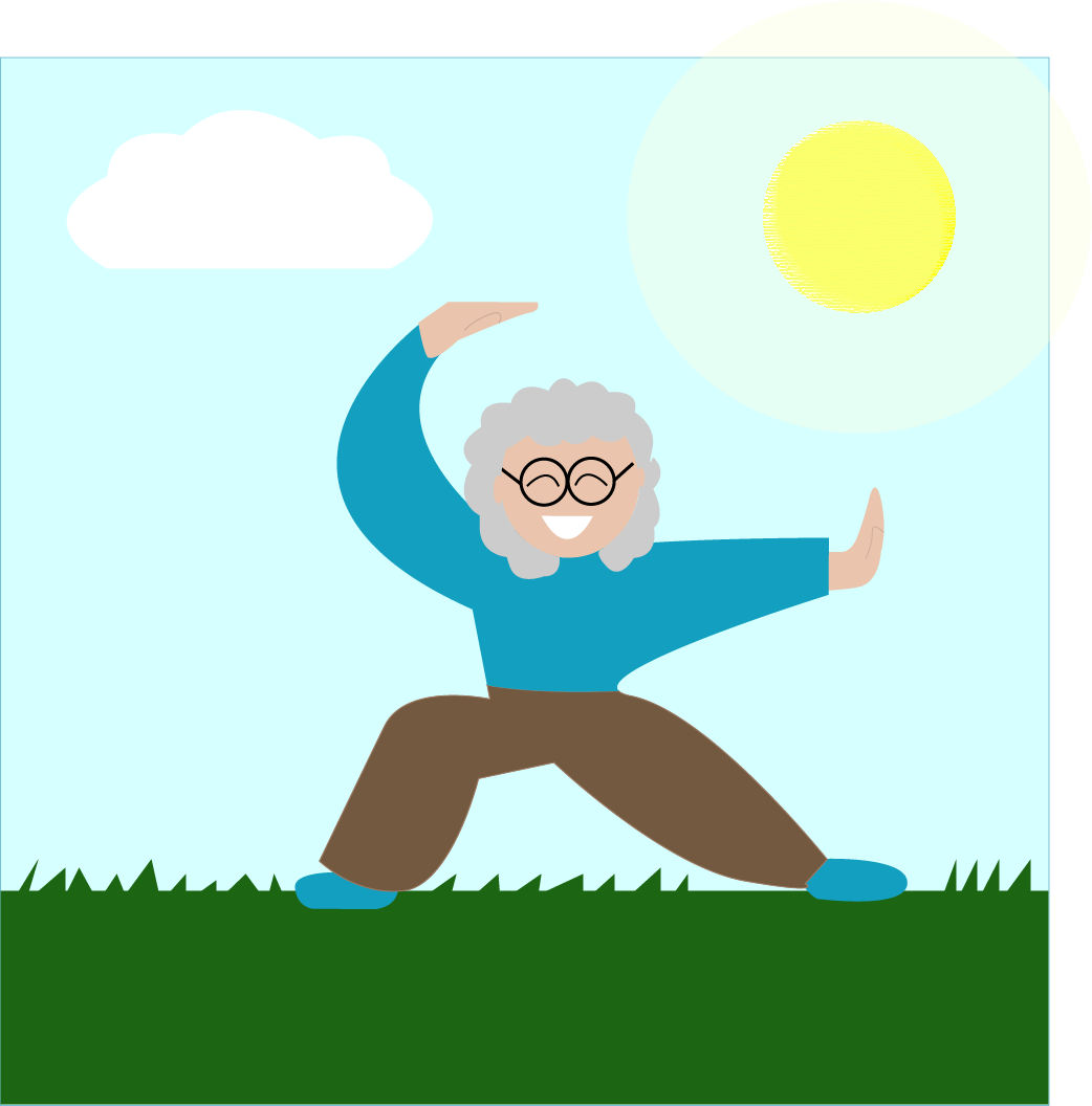 Older woman practicing Tai Chi outside flat design graphic