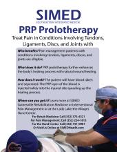 Flyer for SIMED PRP Prolotherapy