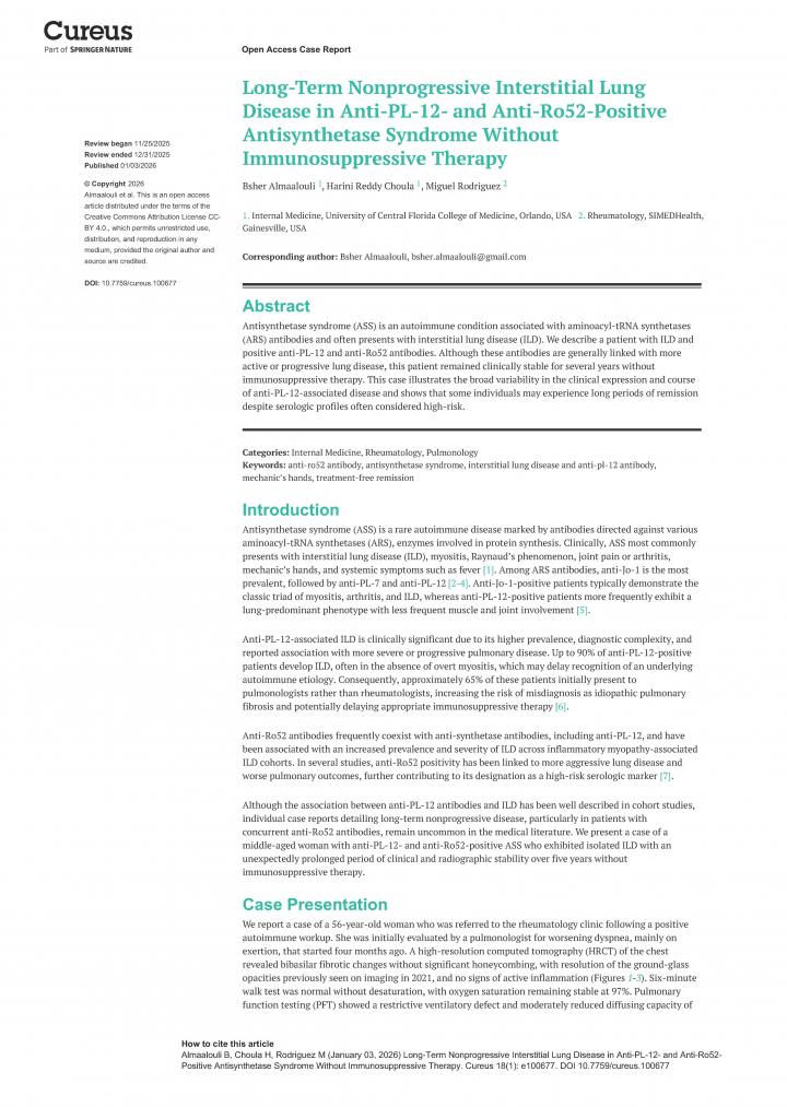  A case report of long-term nonprogressive Interstitial Lung Disease